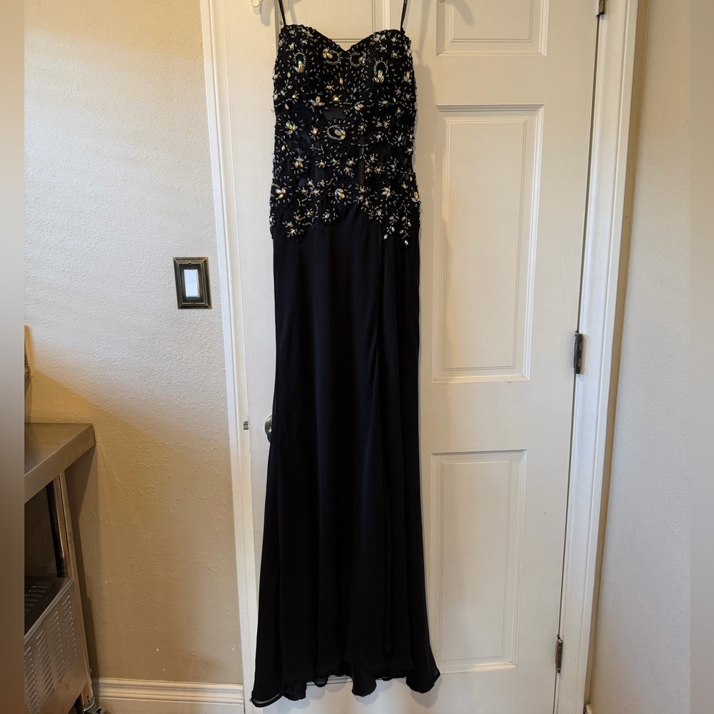 Black Lace Beaded Corset Formal Dress